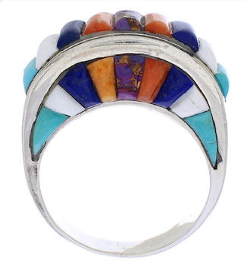 Sterling Silver Multicolor Inlay Southwest Ring Size 8-3/4 UX36039